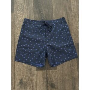 OUTDOOR VOICES Shorts Mens Large Blue Floral Board Swim 7" Inseam Stretch